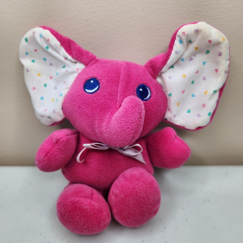 1991 Shelcore Pink Elephant Rattle Plush Baby Toy